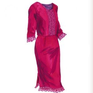 NWT J Peterman Lace Edge Dress Berry Size 14 $219